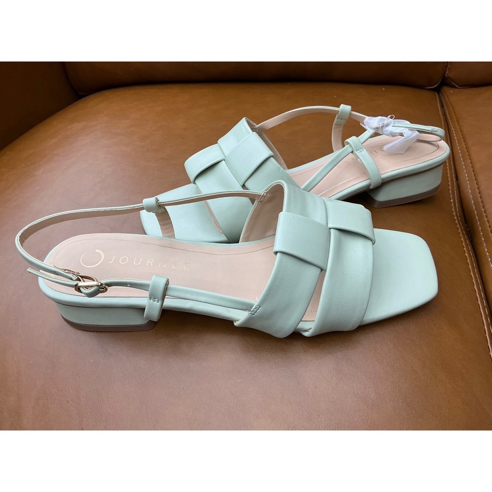 Journee Tabatha‎ Sandals Womens 8 Sage Woven Slingback Block Heel